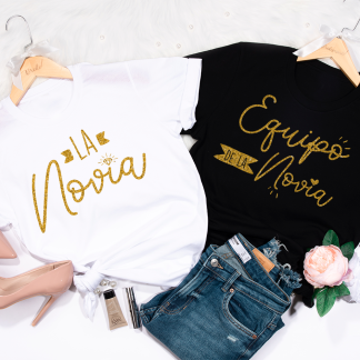 Pack camisetas “Novia y equipo de la novia” dorado brillo