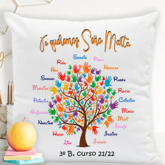 Cojín personalizado para profes "Árbol con nombres"