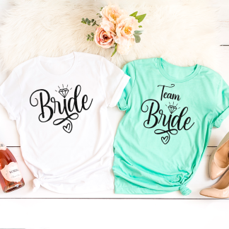Pack  camisetas despedida de soltera “Bride, Team bride verde menta”