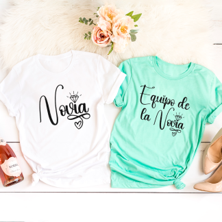 Pack  camisetas despedida de soltera “Novia, Equipo de la novia verde menta”