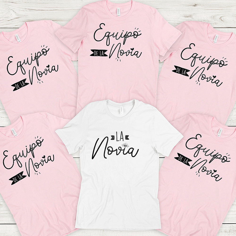 Pack camisetas blanco y rosa “Novia y equipo de la novia”